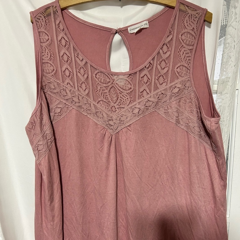 Warehouse Lace Detail Tank Top - Dusty Rose